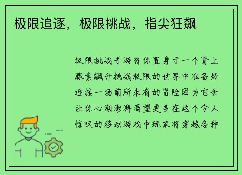 极限追逐，极限挑战，指尖狂飙